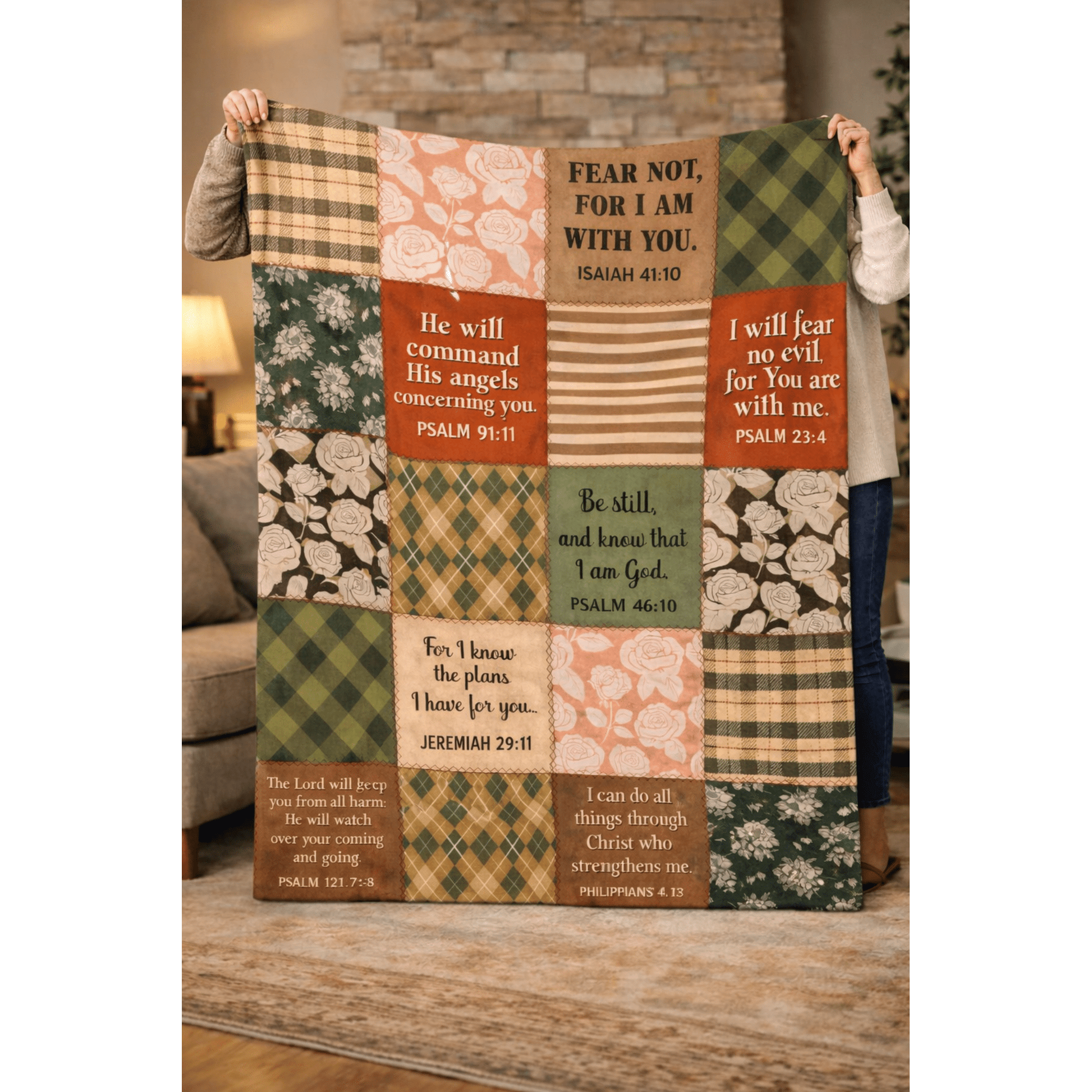 5 Scriptures Patchwork Sherpa Blanket - Perfect Touch Keepsakes