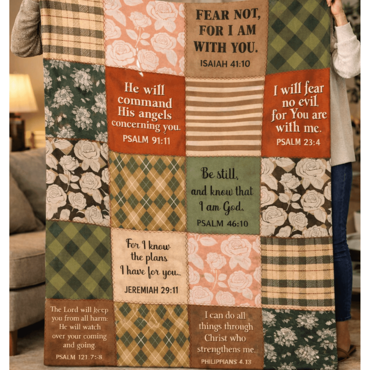 5 Scriptures Patchwork Sherpa Blanket - Perfect Touch Keepsakes