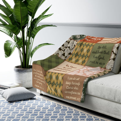 5 Scriptures Patchwork Sherpa Blanket - Perfect Touch Keepsakes