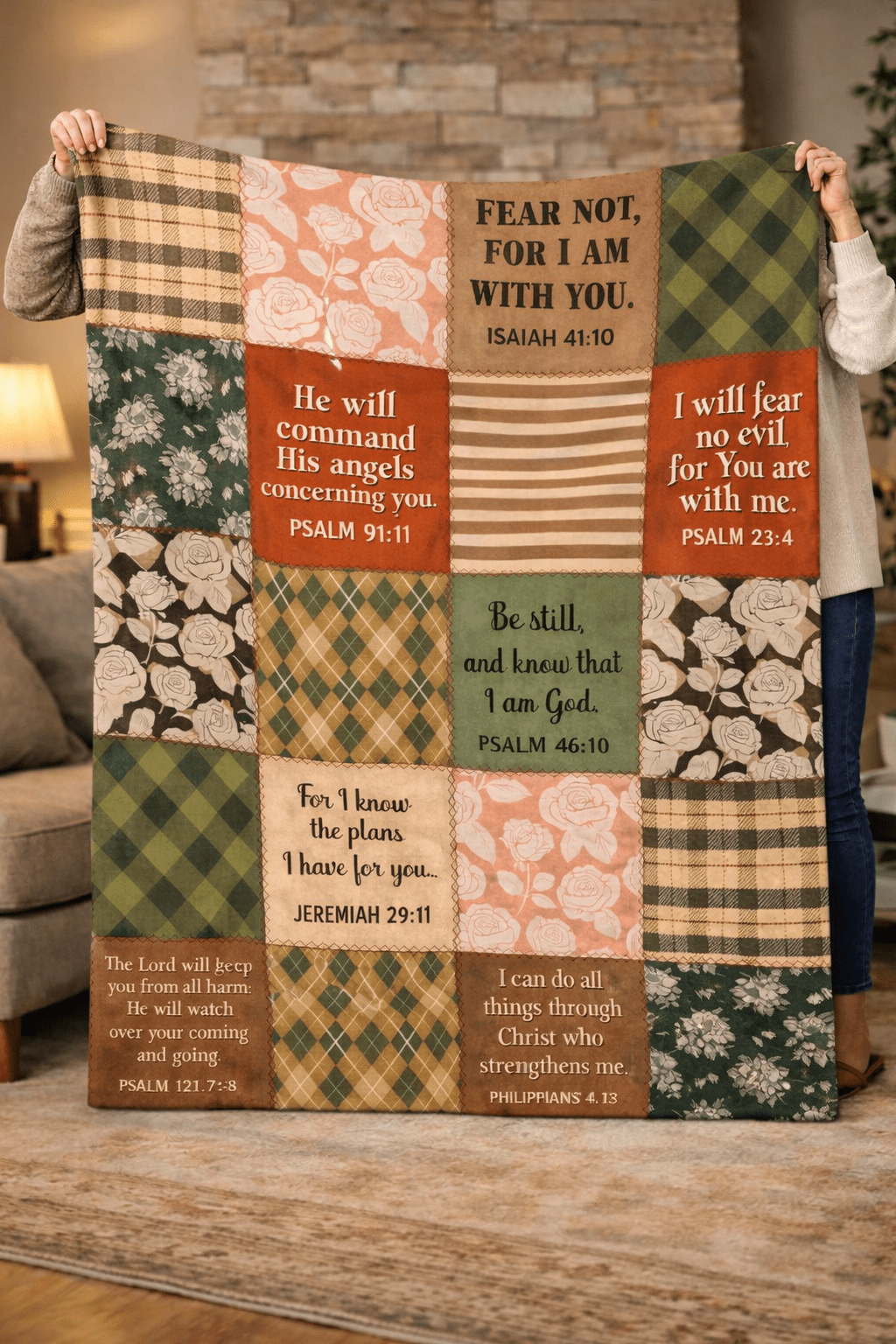 5 Scriptures Patchwork Sherpa Blanket - Perfect Touch Keepsakes