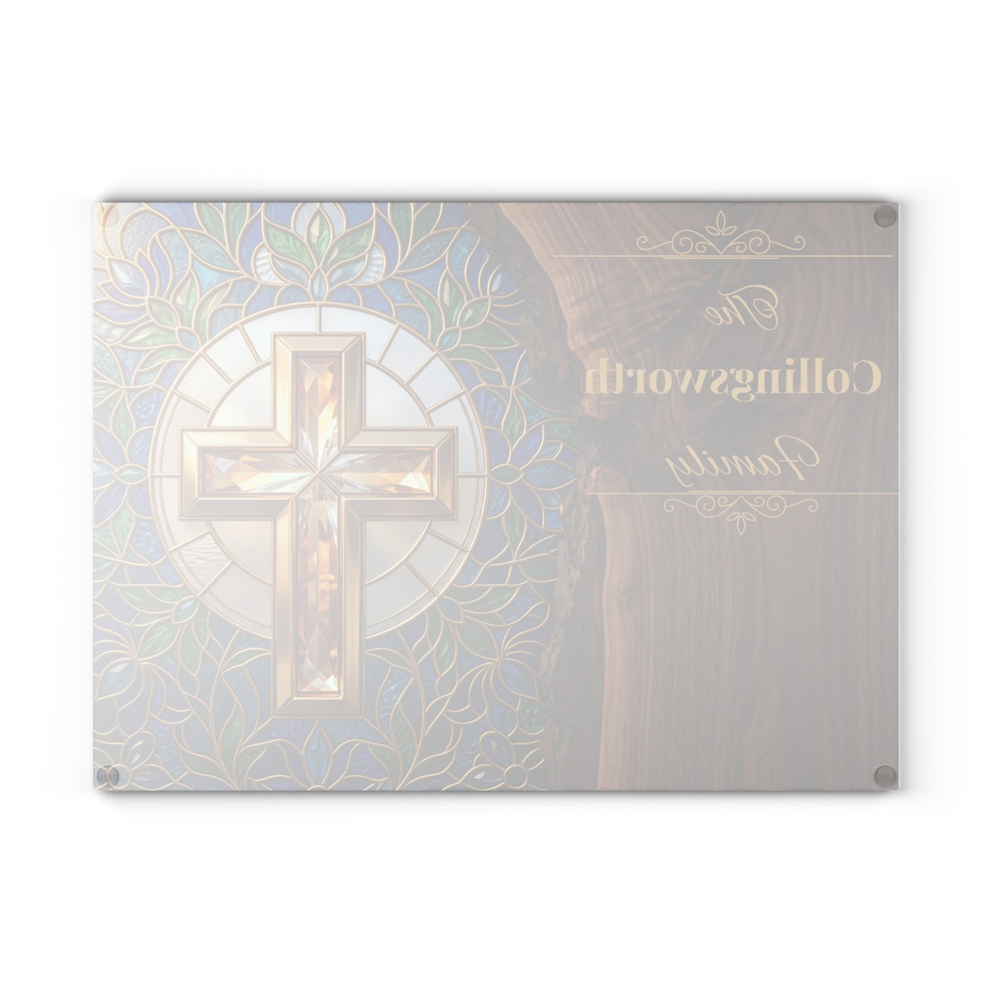 Personalized Christian Family Glass Cutting Board – Stained Glass Cross Keepsake
