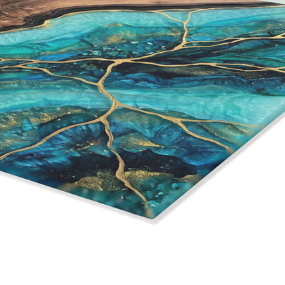 Personalized Teal Agate Glass Cutting Board - Custom Family Name