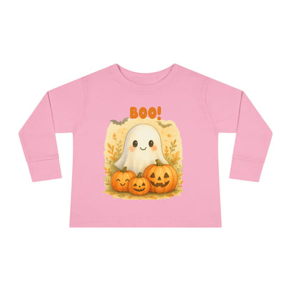 Cute Ghost Toddler Long Sleeve Tee - Halloween Tee for Kids, Boo Shirt, Pumpkin Shirt, Toddler Halloween Apparel, Fall Fashion