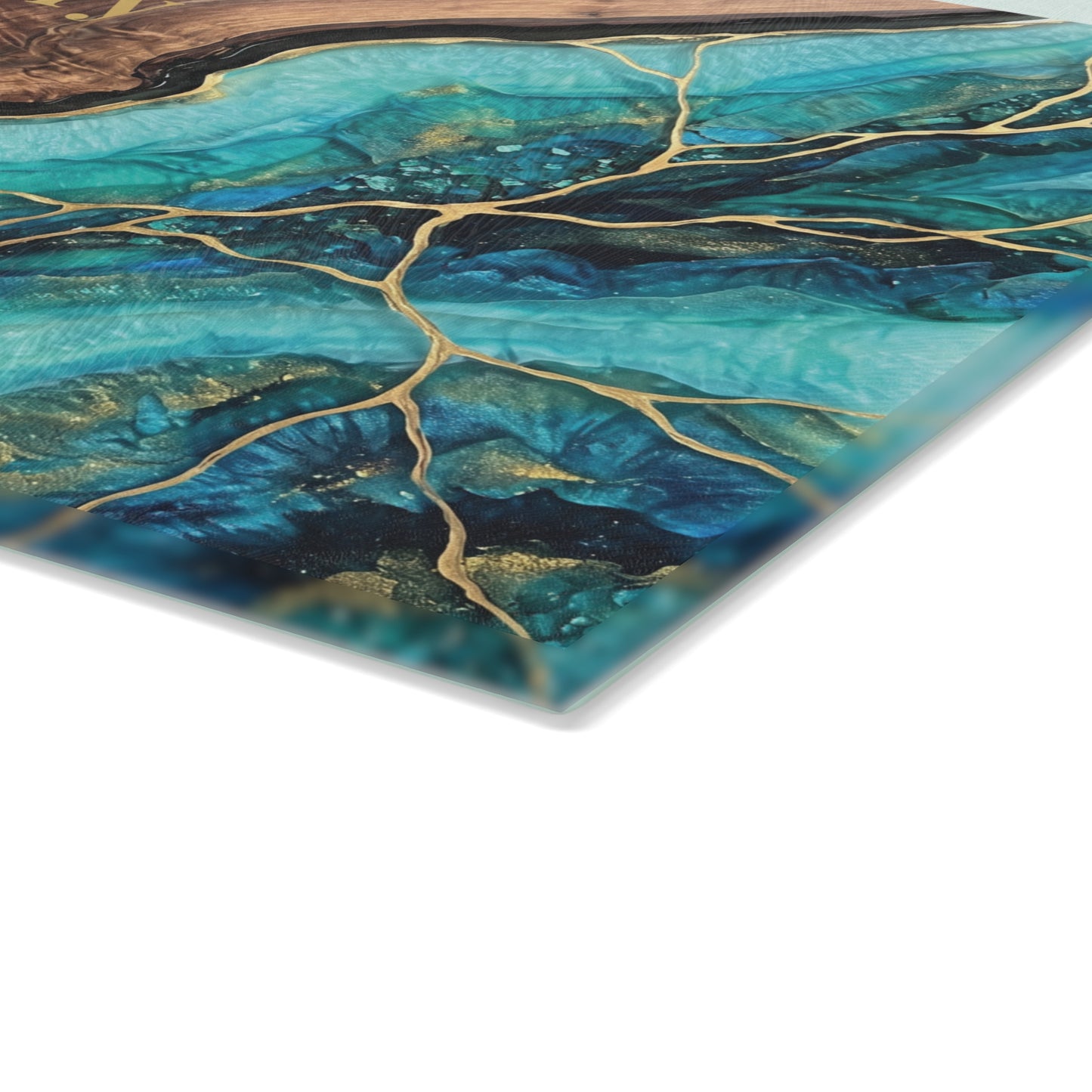 Personalized Family Name Cutting Board – Teal & Gold Glass Board