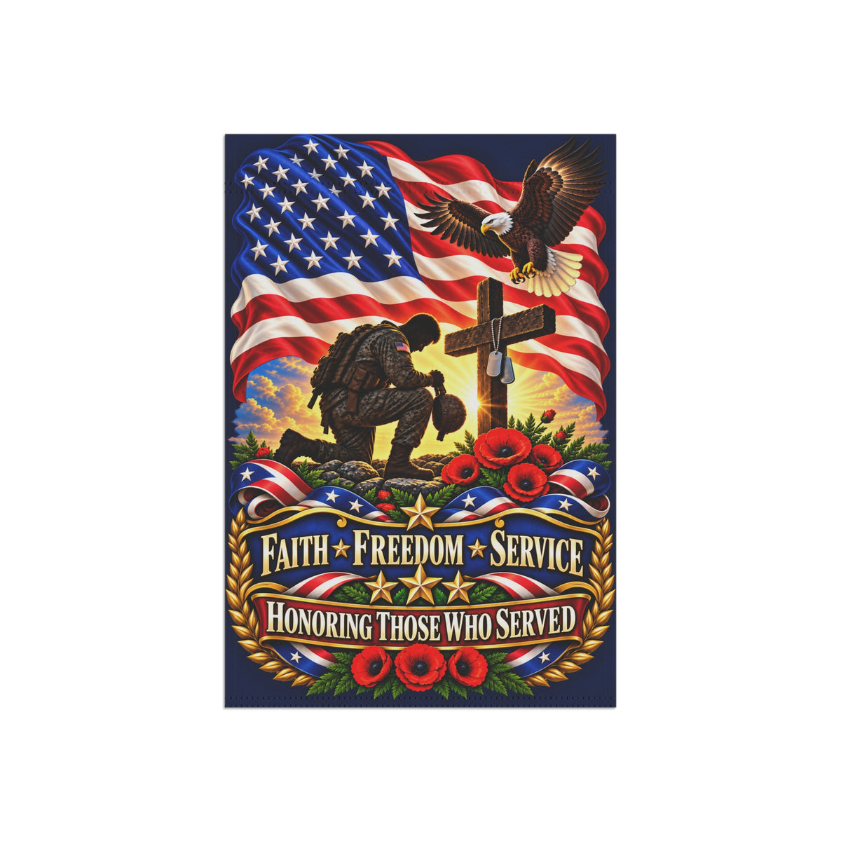 Memorial Military Garden Banner — "Faith • Freedom • Service" Patriotic Tribute