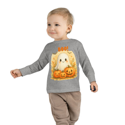 Cute Ghost Toddler Long Sleeve Tee - Halloween Tee for Kids, Boo Shirt, Pumpkin Shirt, Toddler Halloween Apparel, Fall Fashion