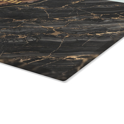 Personalized Family Name Cutting Board – Black Marble & Gold Glass Board