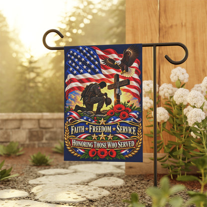 Memorial Military Garden Banner — "Faith • Freedom • Service" Patriotic Tribute