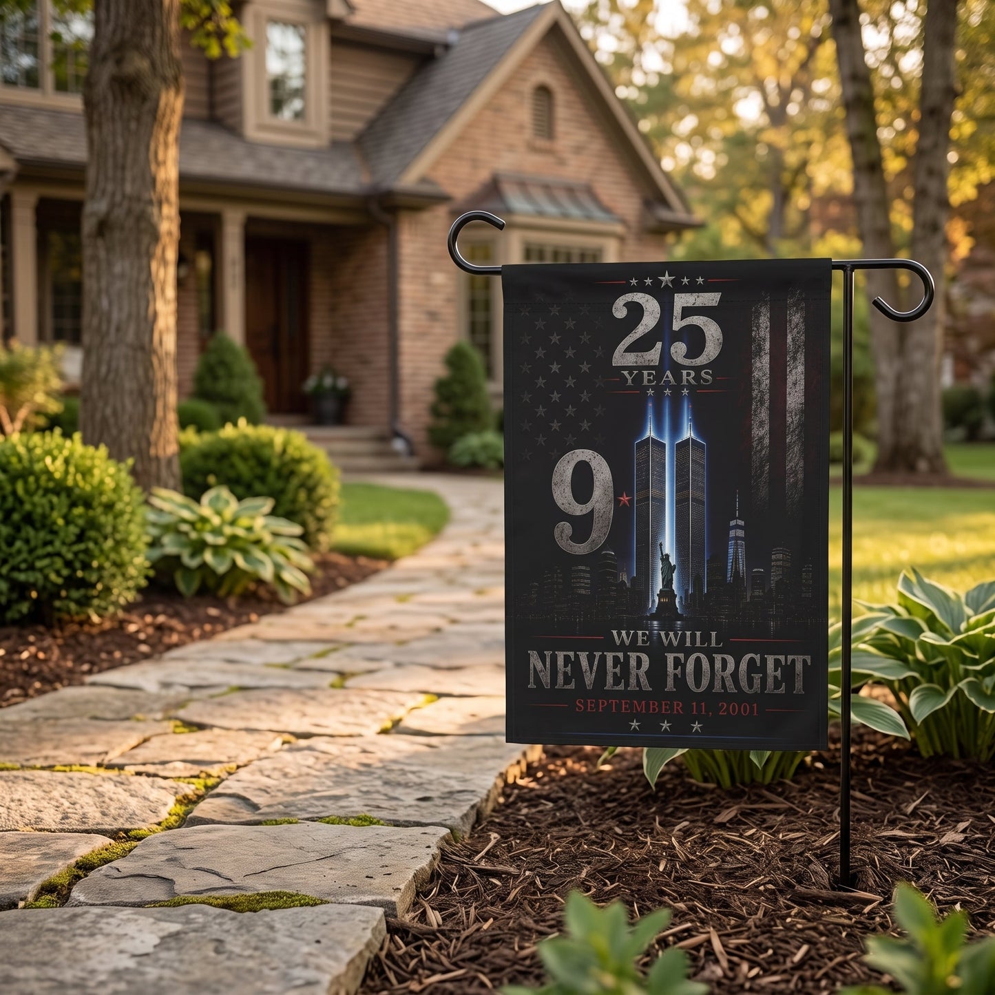 9/11 Never Forget Garden Flag — 25 Years Memorial Outdoor Banner - Perfect Touch Keepsakes