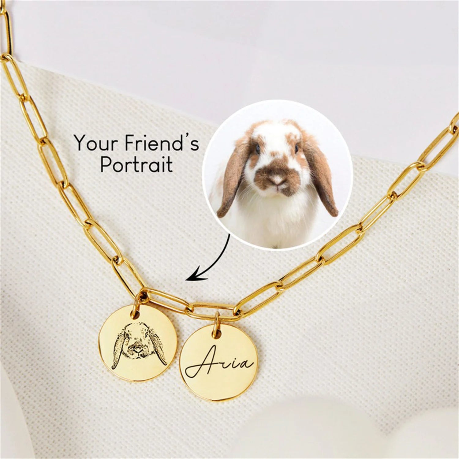 Custom Dog Portrait Necklace For Women Personalized Pet Photo Pendant With Paper Link Chain Memorial Jewelry Gifts For Pet Lover - My Store