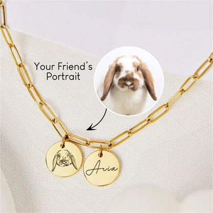 Custom Dog Portrait Necklace For Women Personalized Pet Photo Pendant With Paper Link Chain Memorial Jewelry Gifts For Pet Lover - My Store