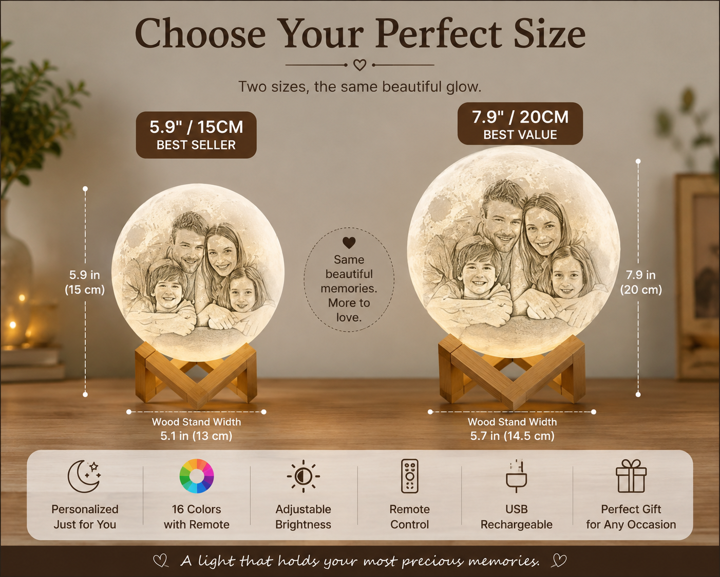 Personalized 3D Photo Moon Lamp – Custom Keepsake Light