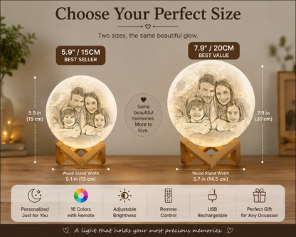 Personalized 3D Photo Moon Lamp – Custom Keepsake Light