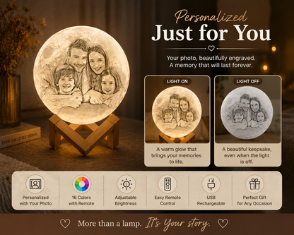 Personalized 3D Photo Moon Lamp – Custom Keepsake Light