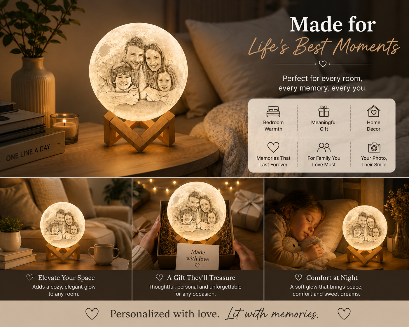 Personalized 3D Photo Moon Lamp – Custom Keepsake Light