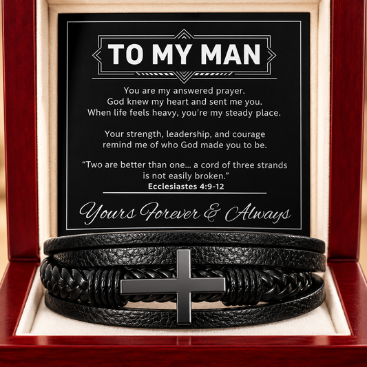 To My Man Cross Leather Bracelet