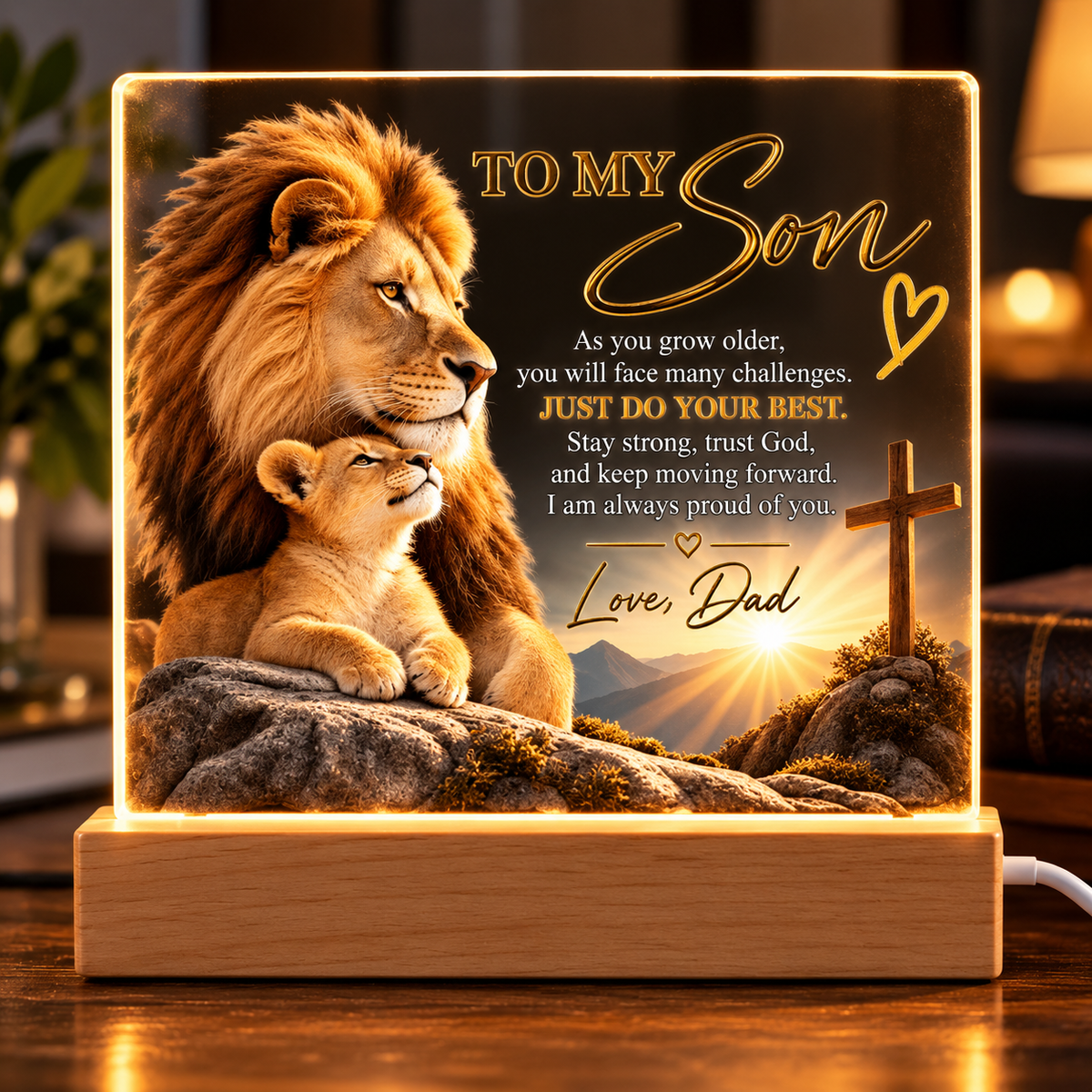 To My Son Lion LED Plaque From Dad