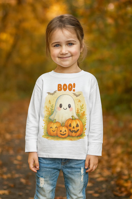 Cute Ghost Toddler Long Sleeve Tee - Halloween Tee for Kids, Boo Shirt, Pumpkin Shirt, Toddler Halloween Apparel, Fall Fashion
