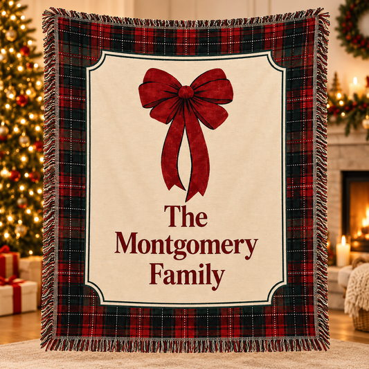 Personalized Family Christmas Woven Blanket