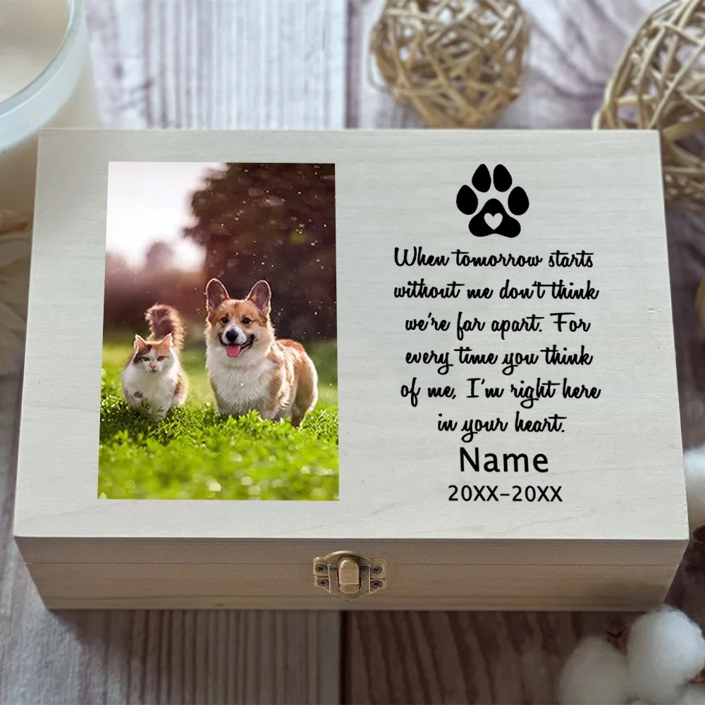 Personalized Pet Urn Customize Name Pet Memorial Urns for Cat Pet's Photo Custom Ashes Wooden Keepsake Memory Funeral Box - My Store