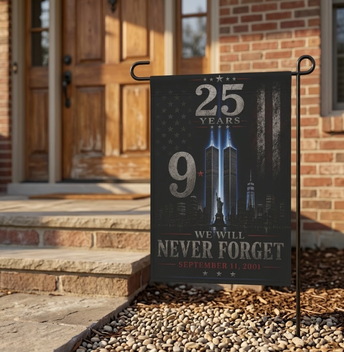 9/11 Never Forget Garden Flag — 25 Years Memorial Outdoor Banner
