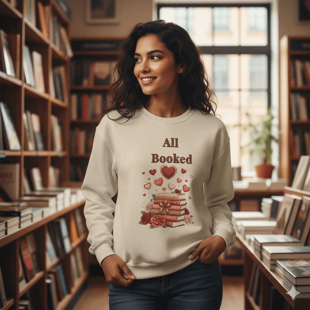 All Booked Crewneck Sweatshirt — Romantic Book Lover Pullover - Perfect Touch Keepsakes