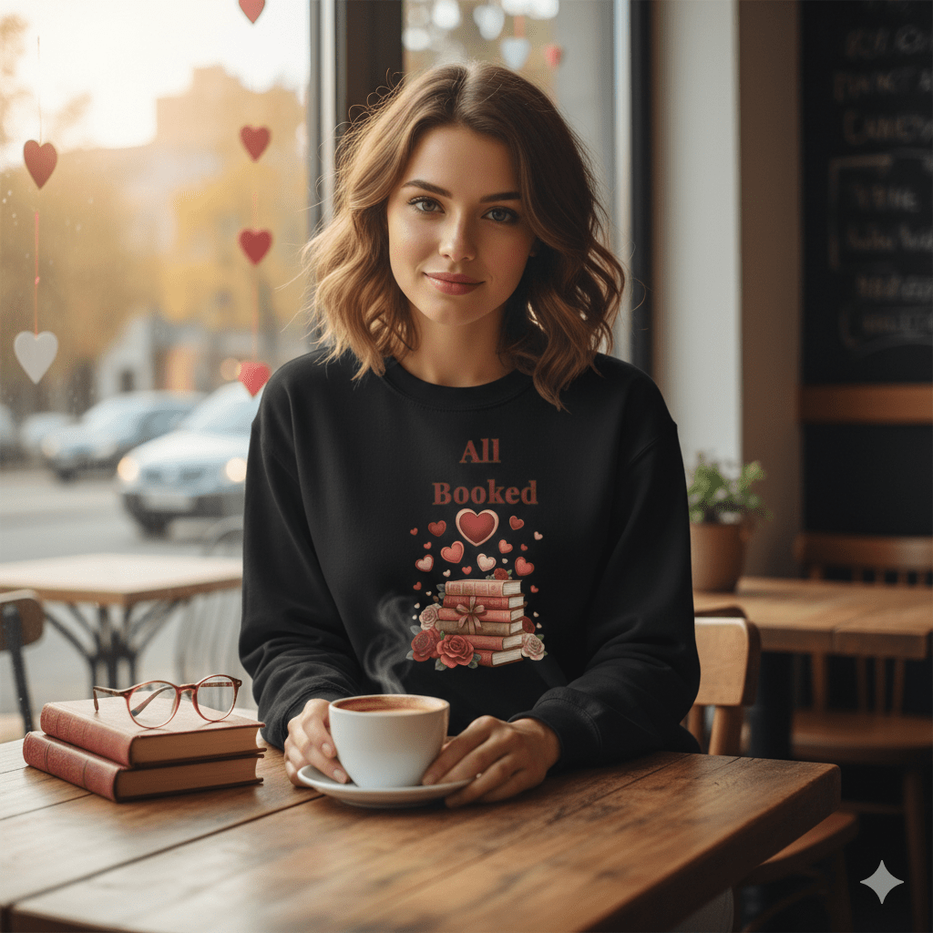 All Booked Crewneck Sweatshirt — Romantic Book Lover Pullover - Perfect Touch Keepsakes