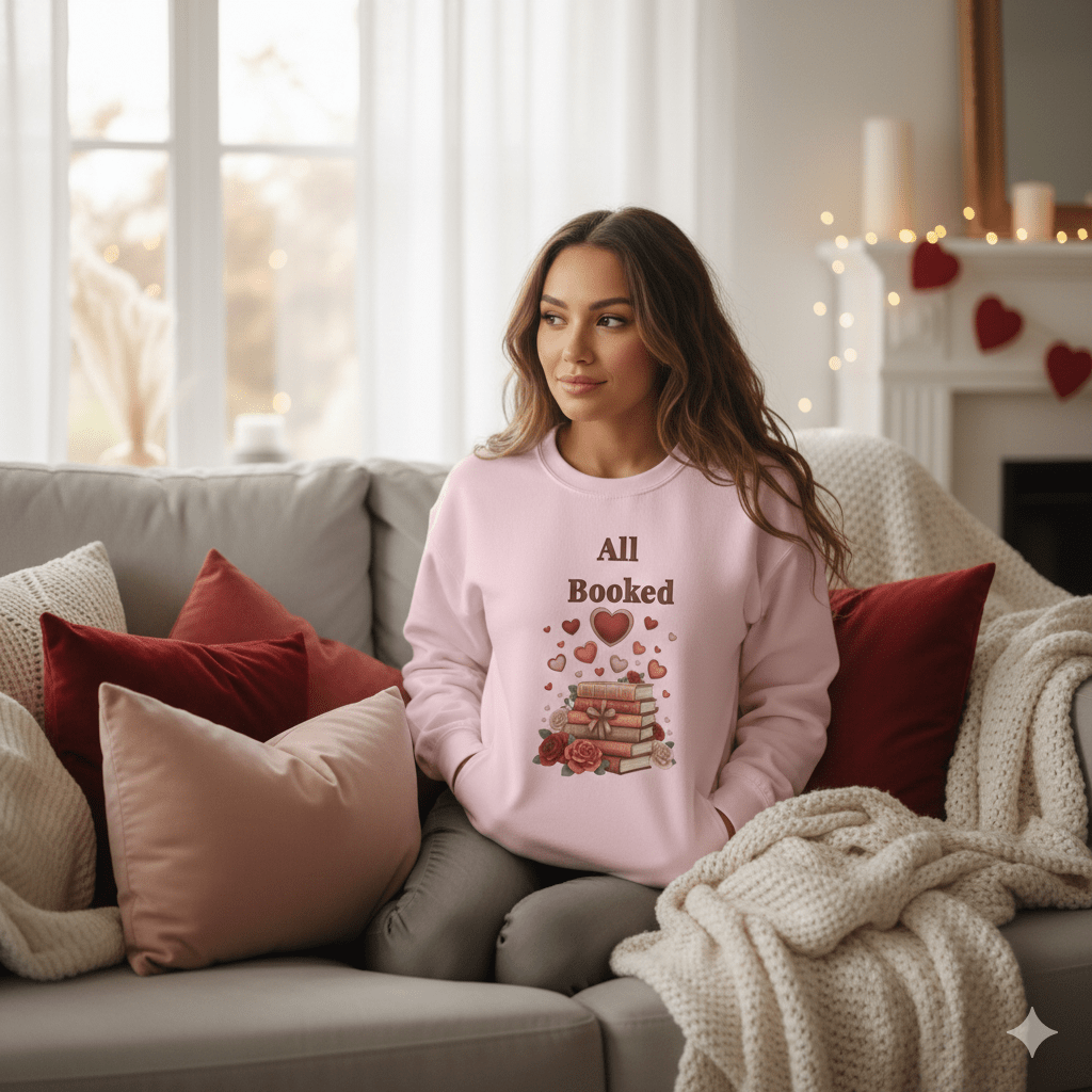 All Booked Crewneck Sweatshirt — Romantic Book Lover Pullover - Perfect Touch Keepsakes