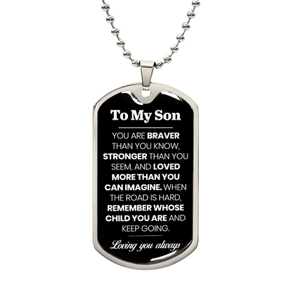 To My Son Dog Tag Necklace – Military Pendant in Stainless Steel or 18K Gold, Optional Back Engraving, Inspirational Gift for Son