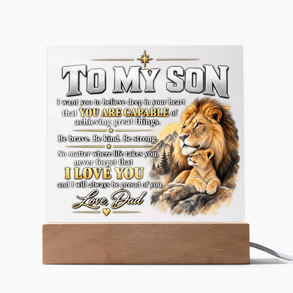 To My Son Acrylic Plaque – Lion Heart Courage Gift from Dad
