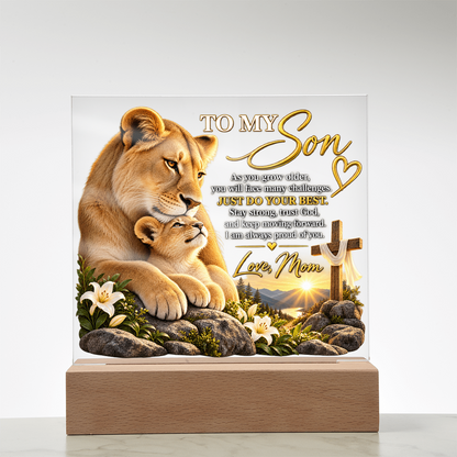 To My Son Acrylic Plaque – Trust God, Love Mom