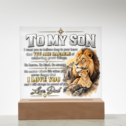 To My Son Acrylic Plaque – Lion Heart Courage Gift from Dad