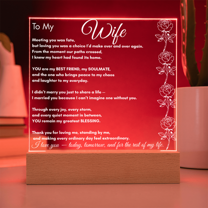 To My Wife LED Acrylic Plaque – Soulmate & Best Friend Gift | Romantic Anniversary | Birthday Keepsake | Holiday Keepsake | Anytime Keepsake Gift| Vertical Roses