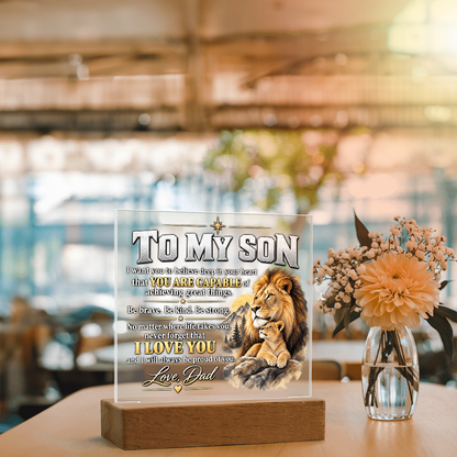 To My Son Acrylic Plaque – Lion Heart Courage Gift from Dad