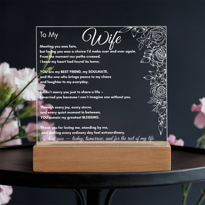 To My Wife LED Acrylic Plaque – Romantic Gift for Wife, Anniversary, Birthday, Wedding, Love Poem Keepsake  With Rose Clusters