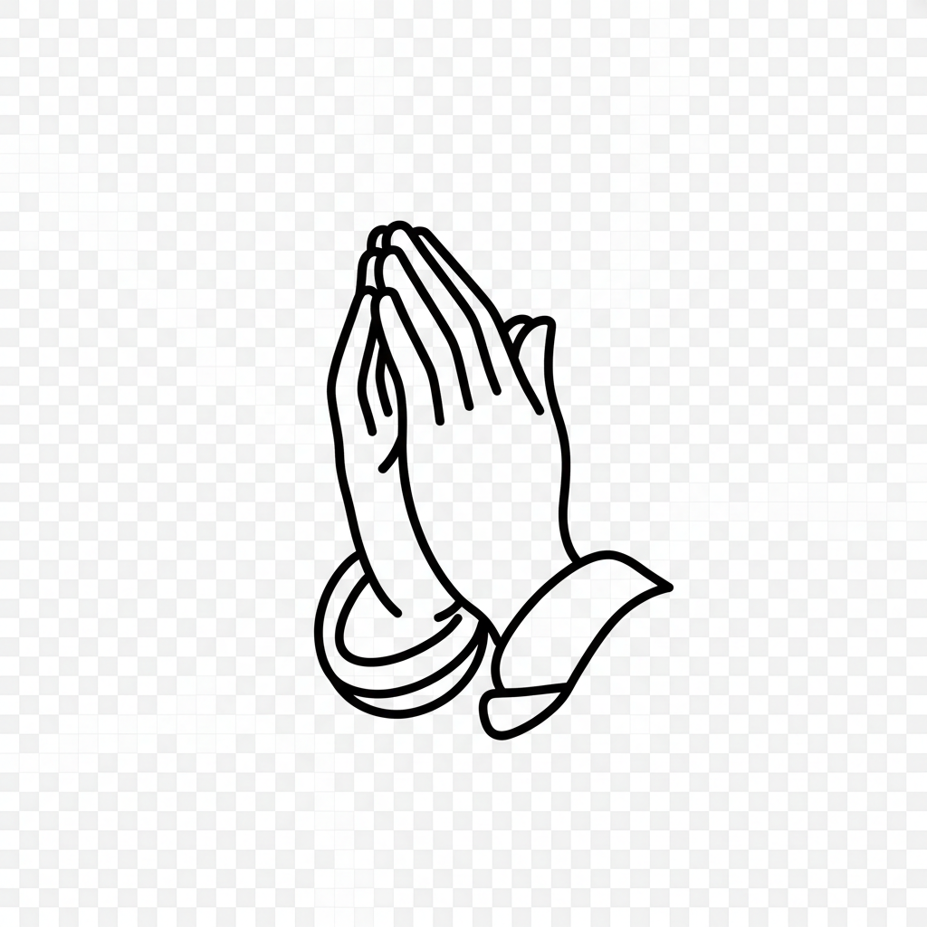 black outlined prayer hands with a transparent background
