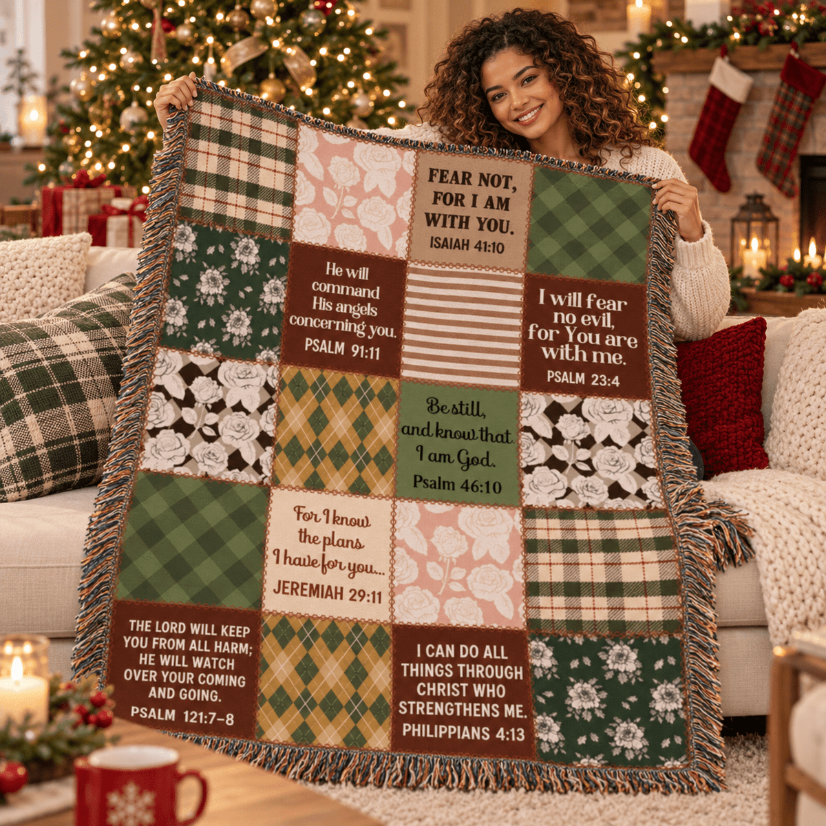 Christian Scripture Patchwork Woven Blanket - Perfect Touch Keepsakes