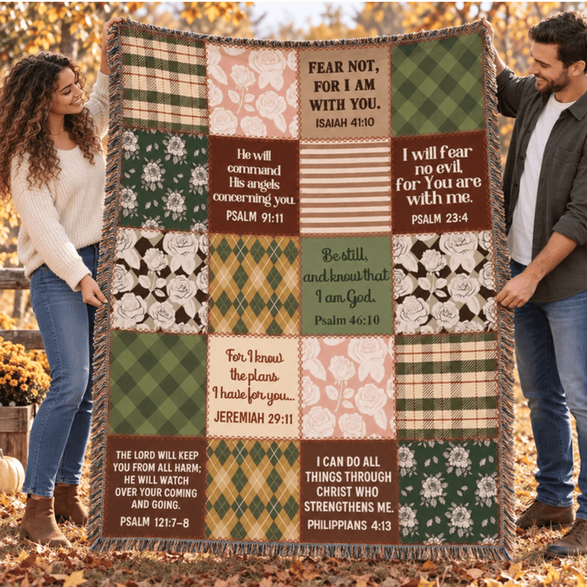 Christian Scripture Patchwork Woven Blanket - Perfect Touch Keepsakes