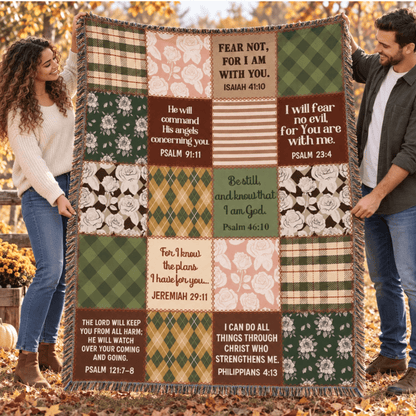 Christian Scripture Patchwork Woven Blanket - Perfect Touch Keepsakes