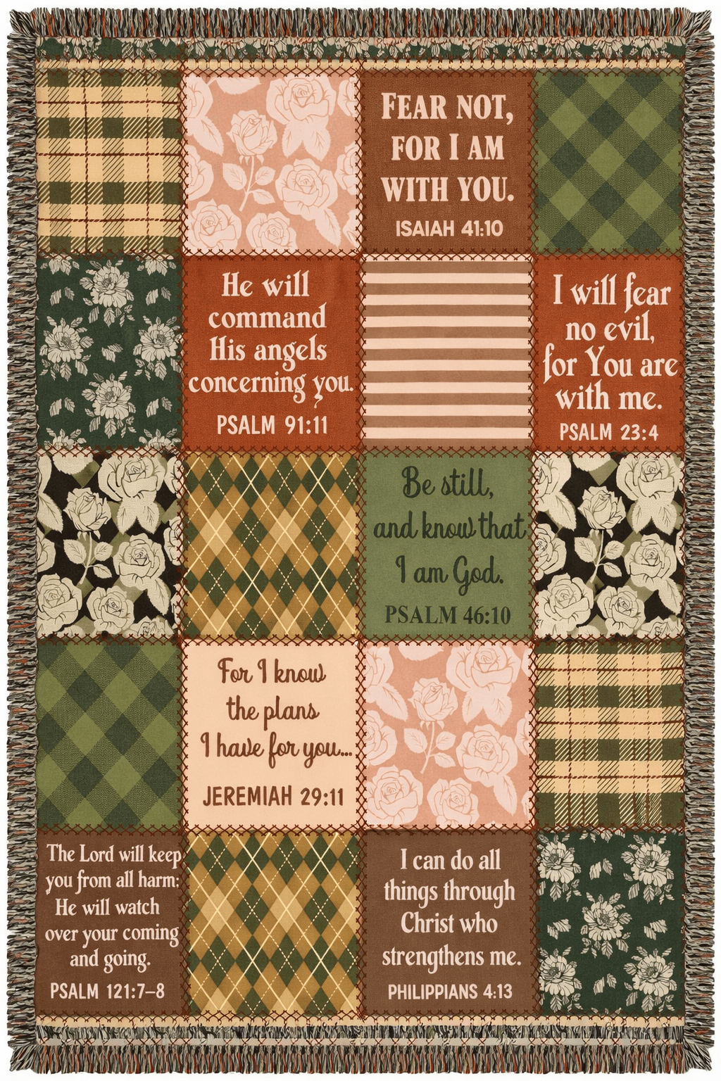 Christian Scripture Patchwork Woven Blanket – 80” x 60” Heirloom Throw - Perfect Touch Keepsakes