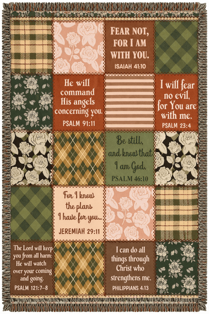 Christian Scripture Patchwork Woven Blanket – 80” x 60” Heirloom Throw - Perfect Touch Keepsakes
