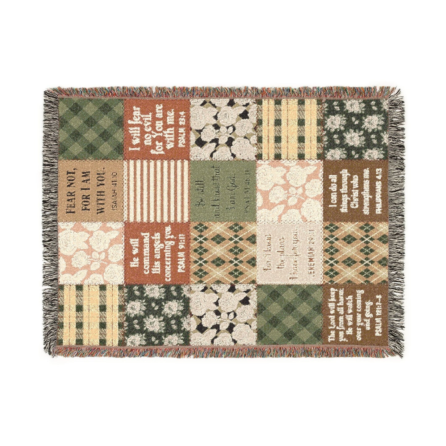 Christian Scripture Patchwork Woven Blanket – 80” x 60” Heirloom Throw - Perfect Touch Keepsakes