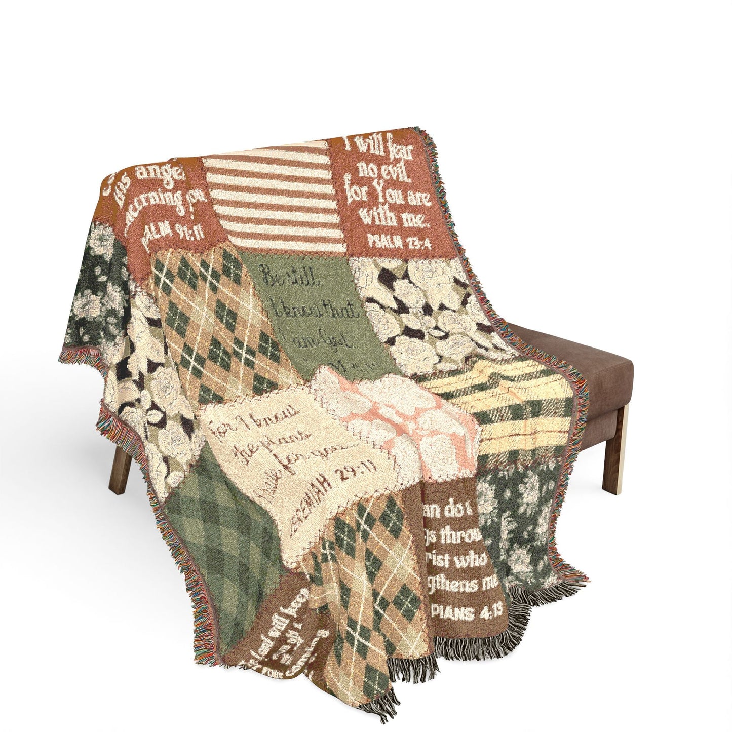 Christian Scripture Patchwork Woven Blanket – 80” x 60” Heirloom Throw - Perfect Touch Keepsakes