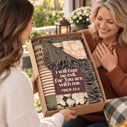 Christian Scripture Patchwork Woven Blanket – Bible Verse Faith Throw - Perfect Touch Keepsakes