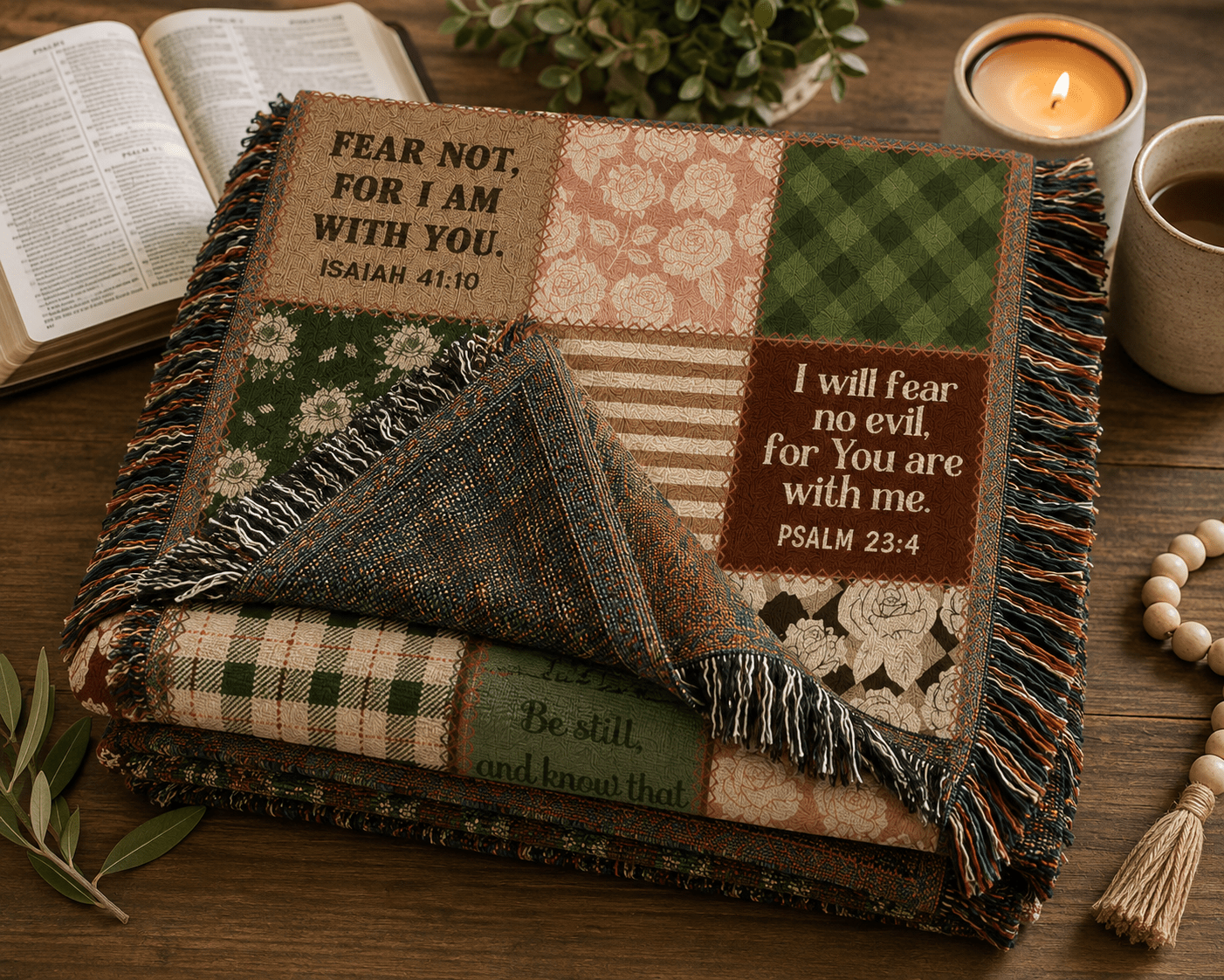 Christian Woven Blanket – Bible Verse Scripture Patchwork Faith Throw, 80" × 60" - Perfect Touch Keepsakes