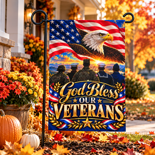God Bless Our Veterans Garden Flag Banner - Perfect Touch Keepsakes