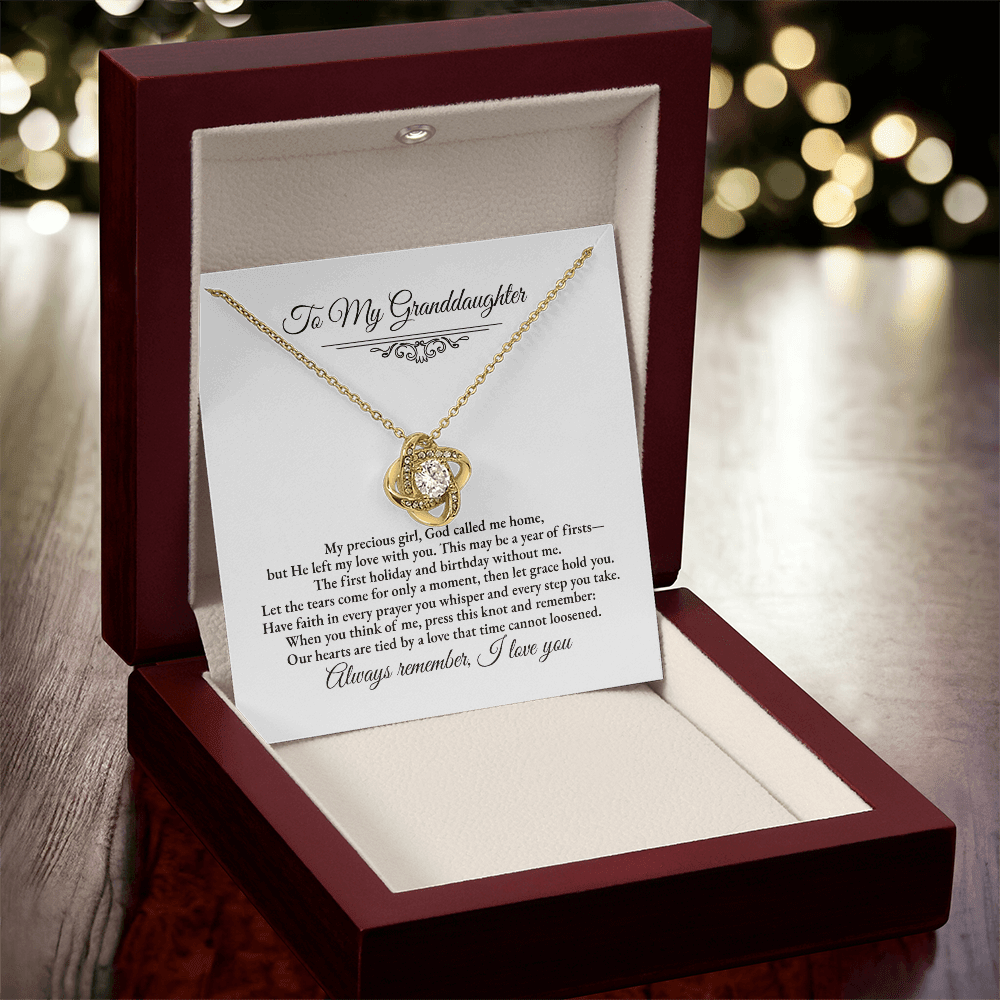 Granddaughter Remembrance Love Knot Necklace – Year of Firsts Message Card - Perfect Touch Keepsakes