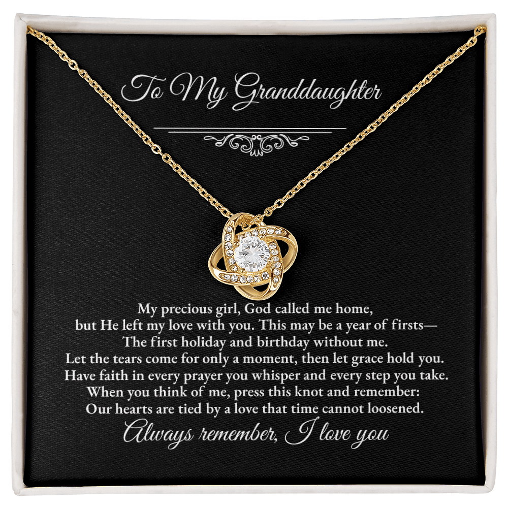 Granddaughter Remembrance Love Knot Necklace – Year of Firsts Message Card - Perfect Touch Keepsakes