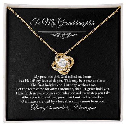 Granddaughter Remembrance Love Knot Necklace – Year of Firsts Message Card - Perfect Touch Keepsakes