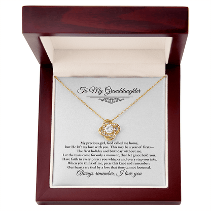 Granddaughter Remembrance Love Knot Necklace – Year of Firsts Message Card - Perfect Touch Keepsakes